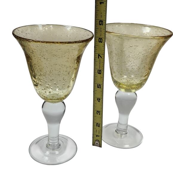 2 Artland Amber Margarita Wine Water Glasses Goblet Handblown Controlled Bubbles - Picture 6 of 9